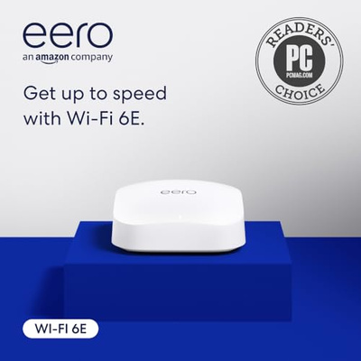 Amazon eero Pro 6E mesh wifi router - Supports internet plans up to 2.5 Gbps, Coverage up to 2,000 sq. ft., Connect 100+ devices, 1-pack (1-pack, without eero Plus)