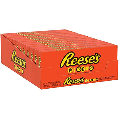 REESE'S PIECES Peanut Butter in a Crunchy Shell, Candy Boxes, 4 oz (12 Count) (Peanut Butter, 4 Ounce (Pack of 12))