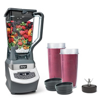 Ninja BL660 Professional Compact Smoothie & Food Processing Blender, 1100-Watts, 3 Functions -for Frozen Drinks, Smoothies, Sauces, & More, 72-oz.* Pitcher, (2) 16-oz. To-Go Cups & Spout Lids, Gray (Generation 1 (with 2 cups))