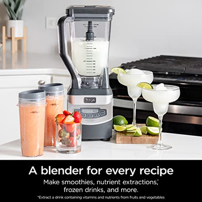 Ninja BL660 Professional Compact Smoothie & Food Processing Blender, 1100-Watts, 3 Functions -for Frozen Drinks, Smoothies, Sauces, & More, 72-oz.* Pitcher, (2) 16-oz. To-Go Cups & Spout Lids, Gray (Generation 1 (with 2 cups))