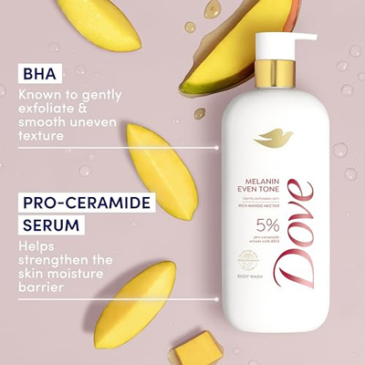 Dove Exfoliating Body Wash Melanin Even Tone Promotes Even Skin Tone 5% pro-ceramide serum with BHA 18.5 oz