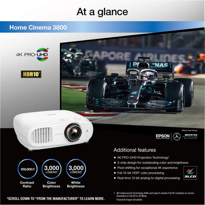 Epson - Home Cinema 3800 4K 3LCD Projector with High Dynamic Range - White