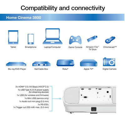 Epson - Home Cinema 3800 4K 3LCD Projector with High Dynamic Range - White