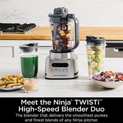 Ninja SS151 TWISTi Blender DUO, High-Speed 1600 WP Smoothie Maker & Nutrient Extractor* 5 Functions Smoothie, Spreads & More, smartTORQUE, 34-oz. Pitcher & (2) To-Go Cups, Gray (34-oz. Pitcher & (2) To-Go Cups)