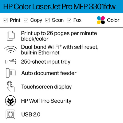 HP - LaserJet Pro MFP 3301fdw Wireless Color All-in-One Laser Printer - White & Slate