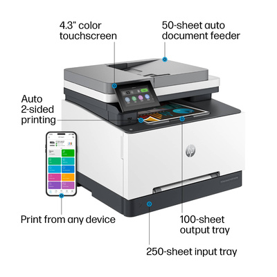 HP - LaserJet Pro MFP 3301fdw Wireless Color All-in-One Laser Printer - White & Slate