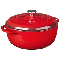 Lodge 7.5 Quart Enameled Cast Iron Dutch Oven with Lid – Dual Handles – Oven Safe up to 500° F or on Stovetop - Use to Marinate, Cook, Bake, Refrigerate and Serve – Island Spice Red (Island Spice Red)