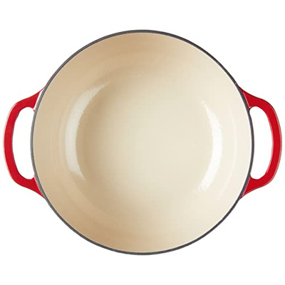 Lodge 7.5 Quart Enameled Cast Iron Dutch Oven with Lid – Dual Handles – Oven Safe up to 500° F or on Stovetop - Use to Marinate, Cook, Bake, Refrigerate and Serve – Island Spice Red (Island Spice Red)