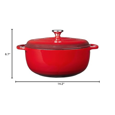 Lodge 7.5 Quart Enameled Cast Iron Dutch Oven with Lid – Dual Handles – Oven Safe up to 500° F or on Stovetop - Use to Marinate, Cook, Bake, Refrigerate and Serve – Island Spice Red (Island Spice Red)