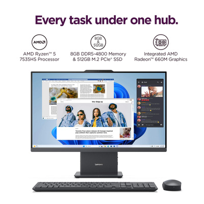 Lenovo - IdeaCentre AIO 27" FHD IPS LCD Touch-Screen All-In-One - AMD Ryzen 5 7535HS - 8GB Memory - 512GB SSD - Grey