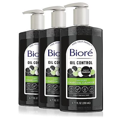 Biore Deep Pore Charcoal Face Wash, Daily Facial Cleanser for Dirt & Makeup Removal, for Oily Skin, 6.77 Oz, Pack of 3 (6.76 Ounce (Pack of 3))