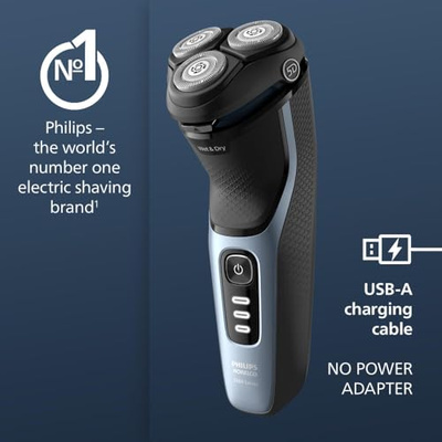 Philips Norelco Shaver 3600 Series, Wet and Dry Electric Shaver, P-Cap, Travel Pouch, Storm Blue, Model S3243/91 (Storm Blue, Shaver Series 3000)