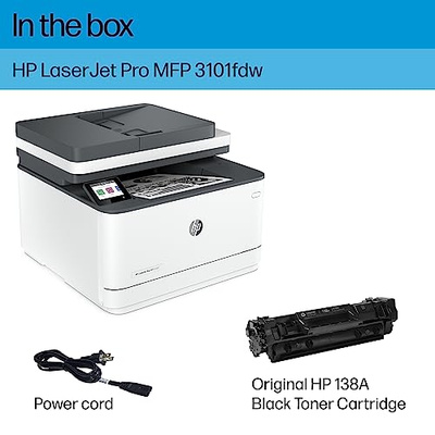 HP LaserJet Pro MFP 3101fdw Wireless Black & White All-in-One Laser Printer, Scanner, Copier, Fax, Best-for-Office (3G628F)