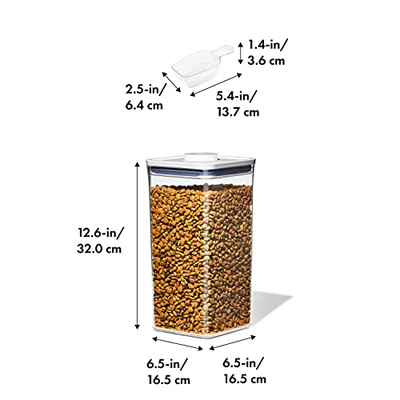 OXO Good Grips Pet POP Container – 6.0 Qt/5.7 L with Half Scoop, Ideal for up to 6.5lbs of Dog Food or 4.5lbs of Cat Food, Airtight Dog and Cat Food Storage Container, BPA Free, Clear (Pet POP 6.0 Qt)