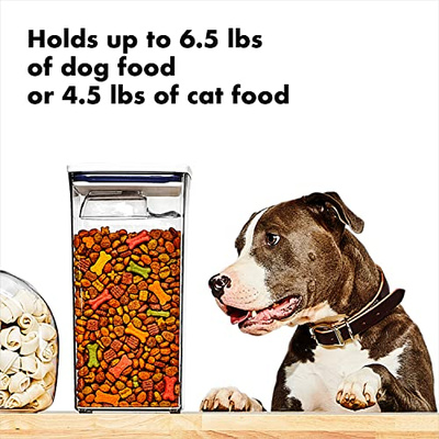 OXO Good Grips Pet POP Container – 6.0 Qt/5.7 L with Half Scoop, Ideal for up to 6.5lbs of Dog Food or 4.5lbs of Cat Food, Airtight Dog and Cat Food Storage Container, BPA Free, Clear (Pet POP 6.0 Qt)