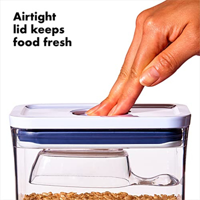 OXO Good Grips Pet POP Container – 6.0 Qt/5.7 L with Half Scoop, Ideal for up to 6.5lbs of Dog Food or 4.5lbs of Cat Food, Airtight Dog and Cat Food Storage Container, BPA Free, Clear (Pet POP 6.0 Qt)