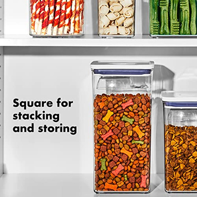 OXO Good Grips Pet POP Container – 6.0 Qt/5.7 L with Half Scoop, Ideal for up to 6.5lbs of Dog Food or 4.5lbs of Cat Food, Airtight Dog and Cat Food Storage Container, BPA Free, Clear (Pet POP 6.0 Qt)
