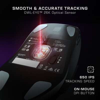 Turtle Beach - Pure Air Ultra-Light Wireless Ergonomic RGB Gaming Mouse with 26K DPI Optical Sensor & 125 hour Battery for PC - Wireless - Black