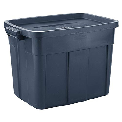 Rubbermaid Roughneck Tote Variety - |Made in the USA| Dark Indigo Metallic, Rugged Plastic Stackable Storage Tote with Lid and Handles (Pack of 10) (Variety - 10 Pack)
