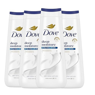Dove Body Wash with Natural Nourishers for Instantly Soft Skin and Lasting Nourishment Deep Moisture Cleanser That Effectively Washes Away Bacteria While Nourishing Your Skin 20 oz (Pack of 4)