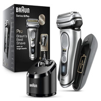 Braun Electric Razor for Men, Waterproof Foil Shaver, Series 9 Pro 9477cc, Wet & Dry Shave, with Portable Charging Case, ProLift Beard Trimmer, 5-in-1 Cleaning & Charging SmartCare Center, Silver (9477cc Shaver)