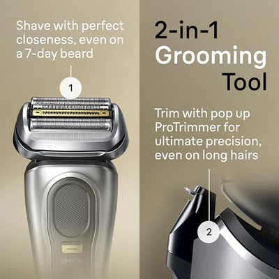 Braun Electric Razor for Men, Waterproof Foil Shaver, Series 9 Pro 9477cc, Wet & Dry Shave, with Portable Charging Case, ProLift Beard Trimmer, 5-in-1 Cleaning & Charging SmartCare Center, Silver (9477cc Shaver)