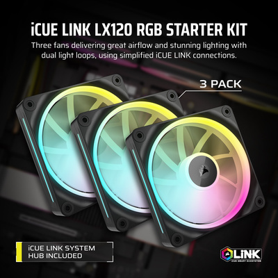 CORSAIR - CUE LINK LX120 RGB 120mm PWM Fans Starter Kit (3-pack) - Black