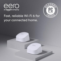 Amazon eero 6 mesh wifi system - Supports internet plans up to 500 Mbps, Coverage up to 3,000 sq. ft., Connect 75+ devices, 2-pack (1 router + 1 extender) (1 router + 1 extender, without eero Plus)
