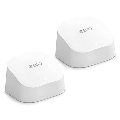 Amazon eero 6 mesh wifi system - Supports internet plans up to 500 Mbps, Coverage up to 3,000 sq. ft., Connect 75+ devices, 2-pack (1 router + 1 extender) (1 router + 1 extender, without eero Plus)