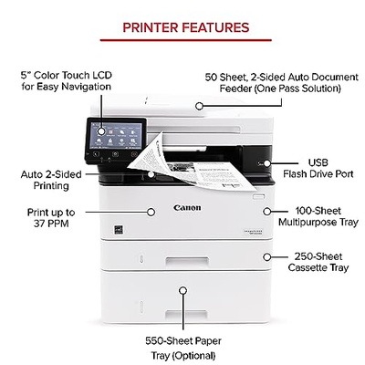 Canon imageCLASS MF462dw - Monochrome, Duplex Wireless Laser Printer, All-in-One with Scanner, Copier, Fax, Home or Office, Auto Document Feeder, Mobile Ready, 3 Year Limited Warranty, 37 PPM, White (imageCLASS MF462dw)