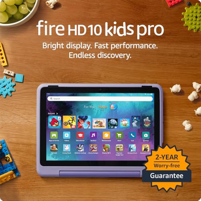 Amazon Fire HD 10 Kids Pro tablet (newest model) ages 6-12. Bright 10.1" HD screen, includes ad-free content, robust parental controls, 13-hr battery and slim case for older kids, 32 GB, Happy Day (Happy Day, Amazon Fire HD 10 Kids Pro (Standalone))