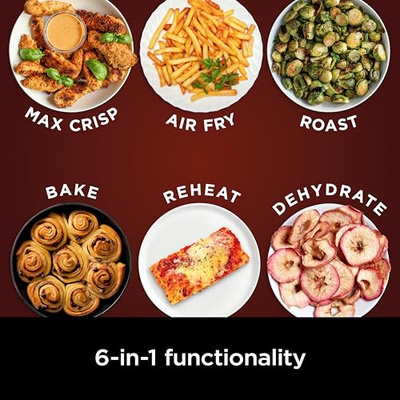 Ninja | Air Fryer | 6.5 QT Pro XL Capacity fits 9lbs of Wings | 6-in-1 Max Crisp, Air Fry, Roast, Bake, Reheat & Dehydrate | Nonstick Basket, Crisper Plate & Recipe Guide | Grey | AF181 (Black, 6.5 QT MAX)