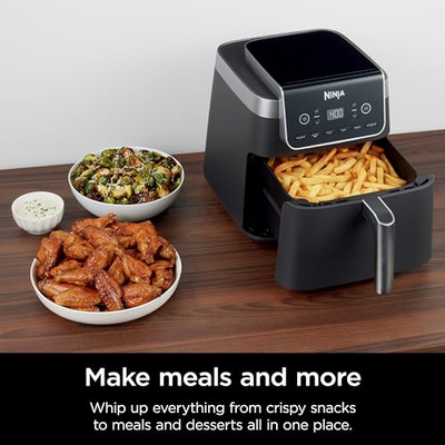Ninja | Air Fryer | 6.5 QT Pro XL Capacity fits 9lbs of Wings | 6-in-1 Max Crisp, Air Fry, Roast, Bake, Reheat & Dehydrate | Nonstick Basket, Crisper Plate & Recipe Guide | Grey | AF181 (Black, 6.5 QT MAX)