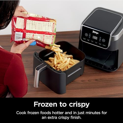 Ninja | Air Fryer | 6.5 QT Pro XL Capacity fits 9lbs of Wings | 6-in-1 Max Crisp, Air Fry, Roast, Bake, Reheat & Dehydrate | Nonstick Basket, Crisper Plate & Recipe Guide | Grey | AF181 (Black, 6.5 QT MAX)