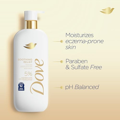 Dove Fragrance Free Body Wash Soothing Relief Moisturizes eczema-prone skin 5% nourishing serum with colloidal oatmeal 18.5 oz