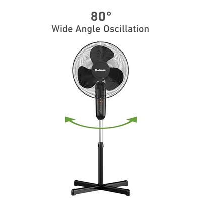 HOLMES 16" Digital Stand Fan, 80° Oscillation, 3 Speeds, 3 Modes, 7.5 Hour Timer, Adjustable Height, 30° Adjustable Head Tilt, Ideal for Home, Bedroom or Office, Remote Control, Black