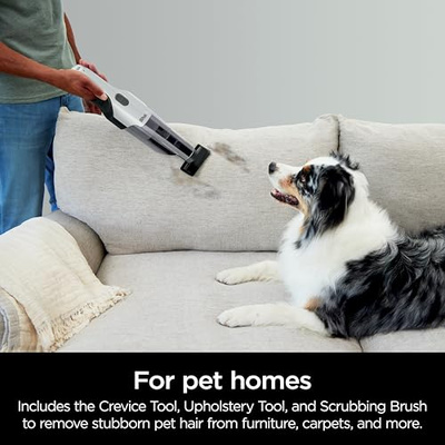 Shark Cyclone PET Handheld Vacuum with, HyperVelocity Suction, Powerful Pet Hair Pickup, Lightweight, XL Dust Cup, Including Upholstery Tool, 8" Crevice Tool, Scrubbing Brush, Pearl White, AA701 (Cyclone PET)