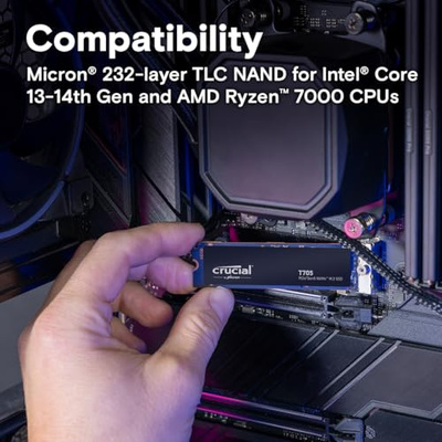 Crucial T705 4TB PCIe Gen5 NVMe M.2 SSD - Up to 14,100 MB/s - Game Ready - Internal Solid State Drive (PC) - +1mo Adobe CC - CT4000T705SSD3 (4TB, T705 Without Heatsink)