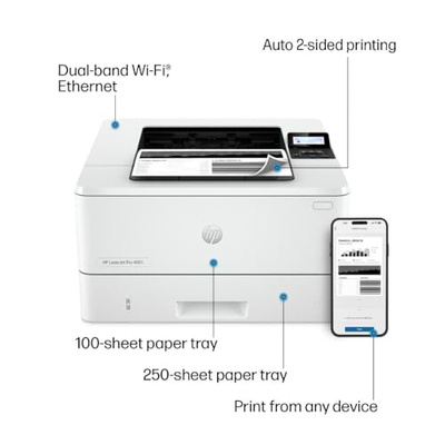HP LaserJet Pro 4001dw Wireless Black & White Printer, Best-for-Office (2Z601F) (New Version: LaserJet Pro 4001dw)