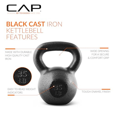 CAP Barbell Black Cast Iron Kettlebell Single or Set | 10-80 Lbs (35 LBS - Single)