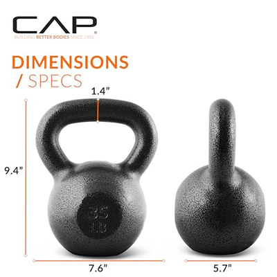 CAP Barbell Black Cast Iron Kettlebell Single or Set | 10-80 Lbs (35 LBS - Single)