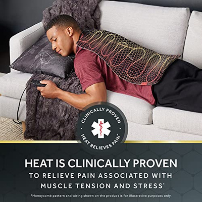 Sunbeam AdvancedHeat King-Sized Heating Pad, Sunbeam Heating Pad for Tough Pain Relief (Black, 12 x 24 Inch)