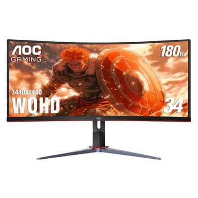 AOC - CU34G2XP 34" VA Curved Gaming Monitor, WQHD (3440x1440), 180Hz, 1ms, Freesync, HDR 400 - Black/Silver/Red
