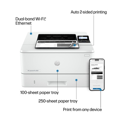 HP - LaserJet Pro 4001dw Wireless Black-and- Laser Printer - White