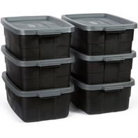 Rubbermaid 3-Pack Garage Storage Bins 18x12 Inch Heavy Duty Storage Bins, Large Capacity - USA Made Stackable Plastic Bins with Lids Black (10 Gal - 6 Pack)