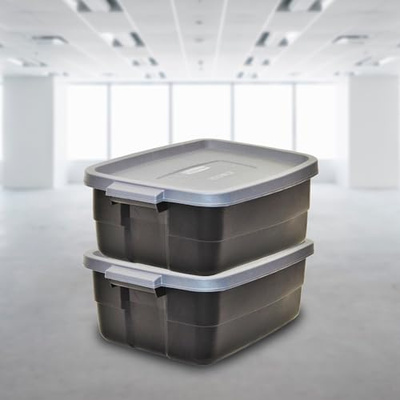Rubbermaid 3-Pack Garage Storage Bins 18x12 Inch Heavy Duty Storage Bins, Large Capacity - USA Made Stackable Plastic Bins with Lids Black (10 Gal - 6 Pack)