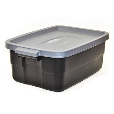 Rubbermaid 3-Pack Garage Storage Bins 18x12 Inch Heavy Duty Storage Bins, Large Capacity - USA Made Stackable Plastic Bins with Lids Black (10 Gal - 6 Pack)