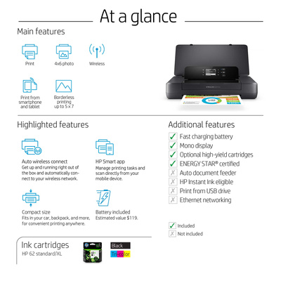 HP - OfficeJet 200 Mobile Inkjet Printer - Black