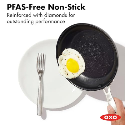 OXO Enhanced, 8" 10" and 12" 3 Piece Frying Pan Skillet Set, Healthy Ceramic Nonstick, PFAS-Free, Stainless Steel Handle, Dishwasher Safe, Oven Safe, Black (8" 10" and 12" Frying Pan Skillet Set, Black)
