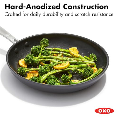 OXO Enhanced, 8" 10" and 12" 3 Piece Frying Pan Skillet Set, Healthy Ceramic Nonstick, PFAS-Free, Stainless Steel Handle, Dishwasher Safe, Oven Safe, Black (8" 10" and 12" Frying Pan Skillet Set, Black)
